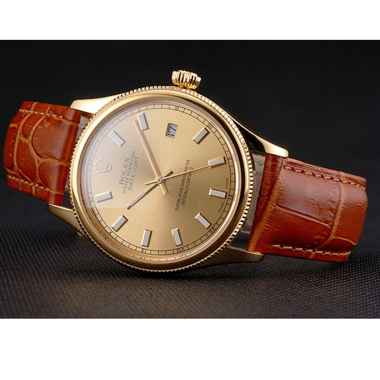 Good copy rolex watches Light Rolex Leather Case Brown Dial Gold Strap Gold Datejust Swiss 0713